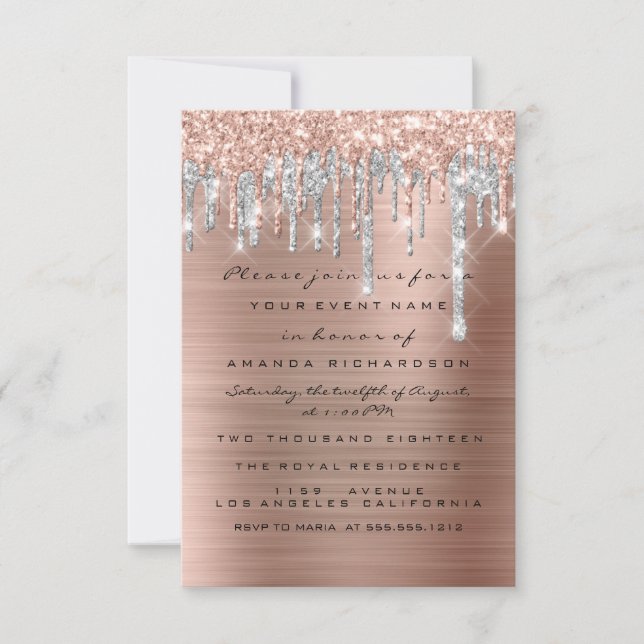 Invitation Lecteurs Argent Rose Sweet 16e Mariage (Devant)