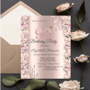 Invitation Lecteurs de cadres rose Rose Gold 90e anniversaire