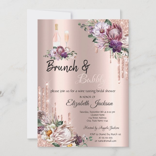 Invitation Lecteurs de fleurs tropicales Rose Gold Brunch & B (Devant)