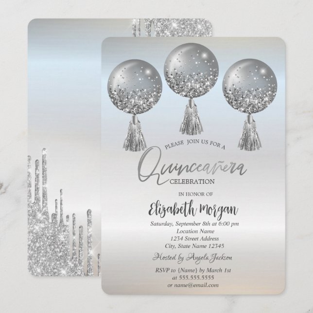 Invitation Lecteurs de Parties scintillant de luxe Ballons ar (Devant / Derrière)
