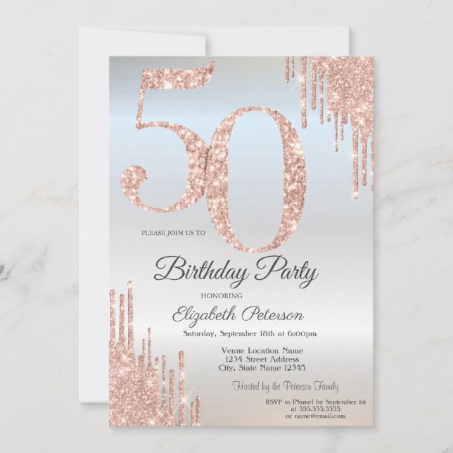 Invitation Lecteurs de Parties scintillant Rose Gold de luxe  (Devant)