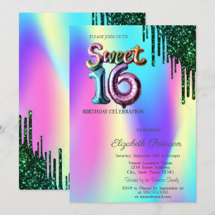 Invitation Lecteurs de Parties scintillant verte Holographiqu