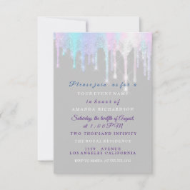 Invitation Lecteurs holographiques Unicorn rose Grey Sweet 16