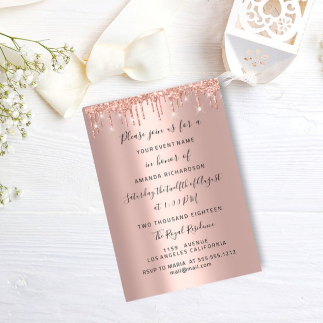 Invitation Lecteurs modernes Rose Gold Bridal Mariage Spark G (Modern Drips Rose Gold Bridal Wedding Spark Glit Invitation)