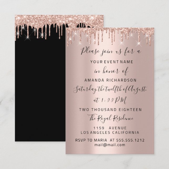 Invitation Lecteurs modernes Rose Gold Bridal Mariage Spark G (Devant / Derrière)
