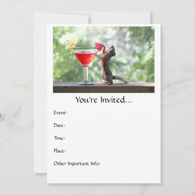 Invitation L'écureuil boit un cocktail à l'heure heureuse (Devant)