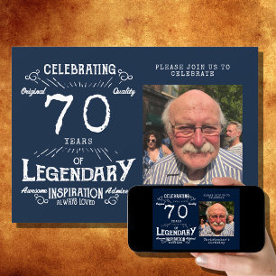 Invitation Légende 70e anniversaire Photo Bleu Vintage
