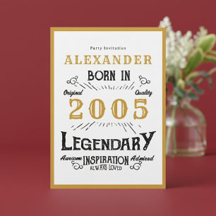 Invitation Légende d'or blanc pour 21 ans née en 2005