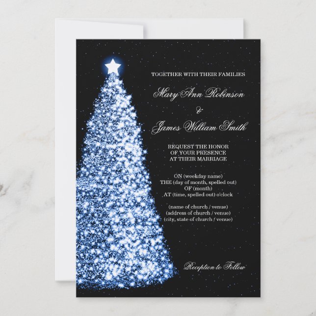 Invitation L'Élégant Mariage de Noël Sparkle Blue (Devant)