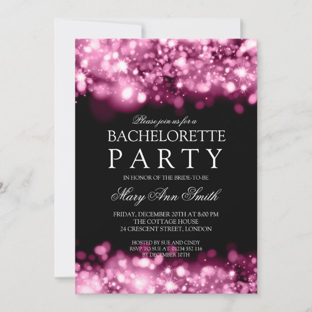 Invitation L'Élégante Bachelorette Fête Des Lumières Roses (Devant)