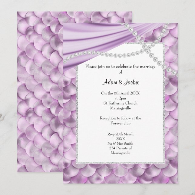 INVITATION L'ÉLÉGANTE LILAC SATIN MERMAID MARIAGE INSPIRÉ (Devant / Derrière)
