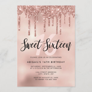 Invitation L'élégante parties scintillant rose en or goutte l