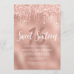 Invitation L'élégante parties scintillant rose en or goutte l
