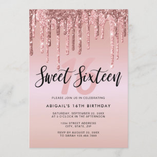 Invitation L'élégante parties scintillant rose en or goutte l