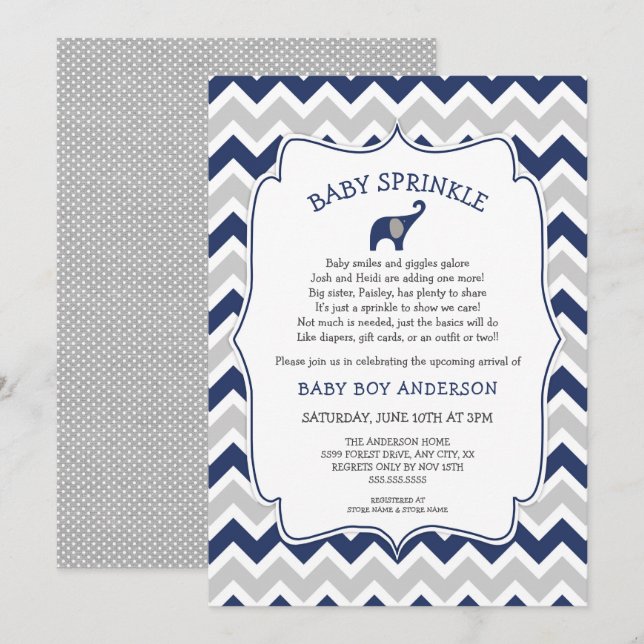 Invitation L'éléphant de la Marine, bébé saupoudré de poème m (Devant / Derrière)