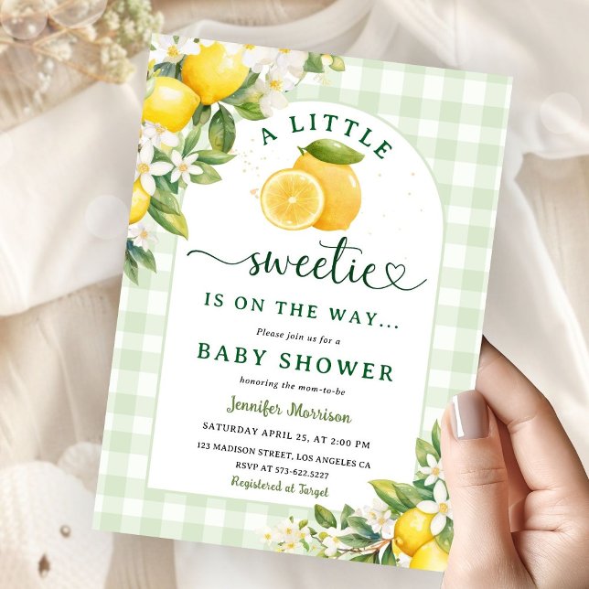 Invitation Lemon Baby Shower Green Gingham Gender Neutral (Créateur téléchargé)