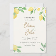 Lemon Citrus Greenery Save the Date Photo Back
