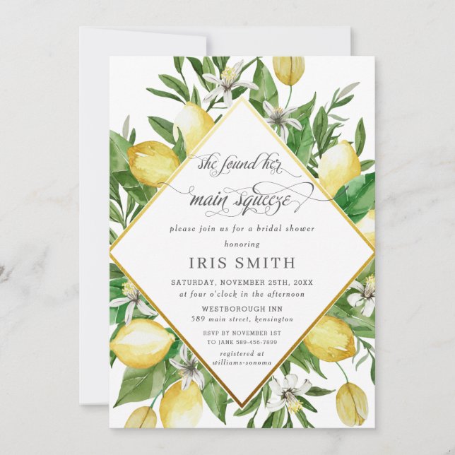 Invitation Lemon Elle A Trouvé Sa Fête des mariées De Squeeze (Devant)