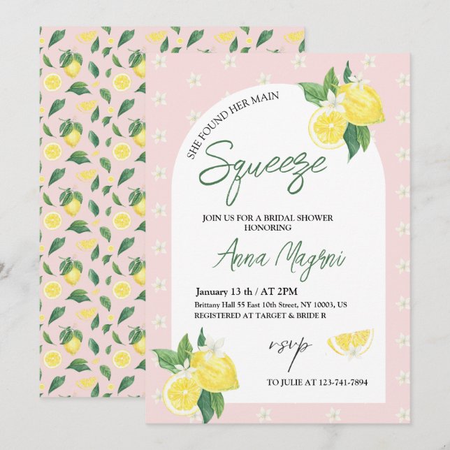 Invitation Lemon Elle A Trouvé Sa Fête des mariées De Squeeze (Devant / Derrière)