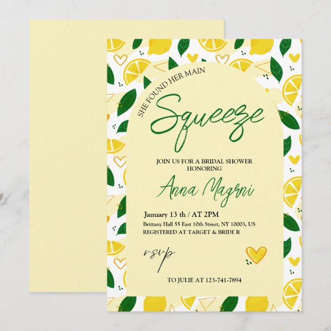 Invitation Lemon Elle A Trouvé Sa Fête des mariées De Squeeze (Devant / Derrière)