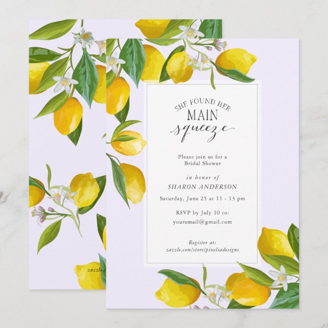 Invitation Lemon Elle a trouvé sa Fête des mariées principale (Devant / Derrière)