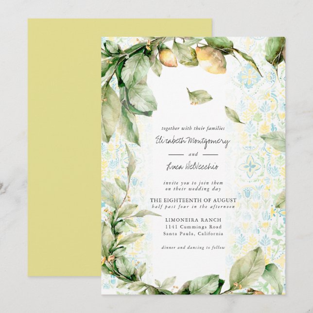 Invitation Lemon Grove italienne | Boho Botanical Mariage (Devant / Derrière)