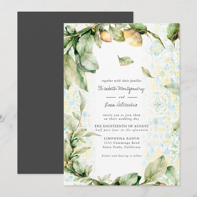 Invitation Lemon Grove italienne | Boho Botanical Mariage (Devant / Derrière)