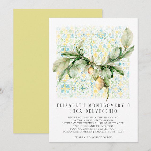 Invitation Lemon Grove italienne | Boho Botanical Mariage (Devant / Derrière)
