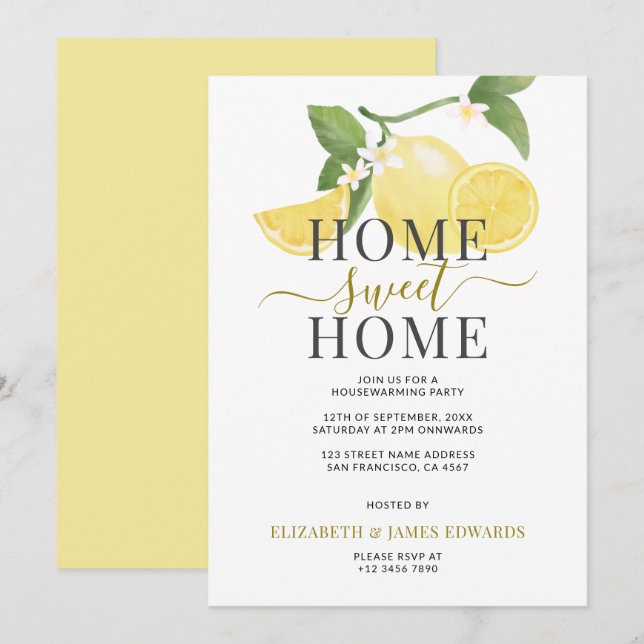 Invitation Lemon Home Sweet Home Fête de chauffage domestique (Devant / Derrière)