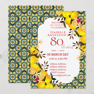 Invitation Lemon Méditerranée Jaune Bleu 80ème