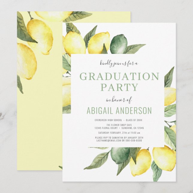Invitation Lemon Modern Citrus Graduation Party 2023 (Devant / Derrière)