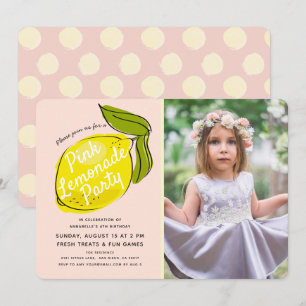 Invitation Lemon Pale Rose Lemonade Girl Photo Anniversaire