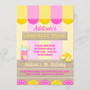 Invitation Lemonade Jaune Rose Stand Summer Birthday Party
