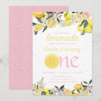 Invitation Lémonade rose Floral Premier Anniversaire Soleil