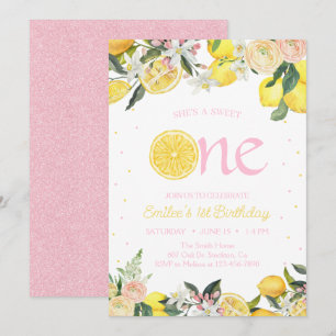 Invitation Lémonade rose Floral Premier Anniversaire Soleil