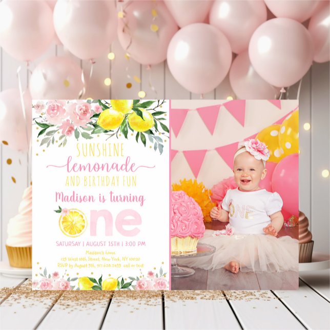 Invitation Lemonade soleil rose Floral premier anniversaire (Créateur téléchargé)