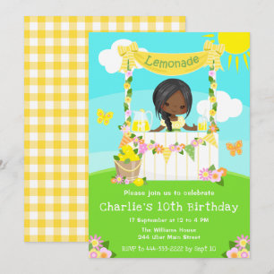 Invitation Lemonade Stand Birthday Dark Skin Girl