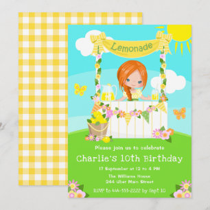 Invitation Lemonade Stand Birthday Red Hair Girl