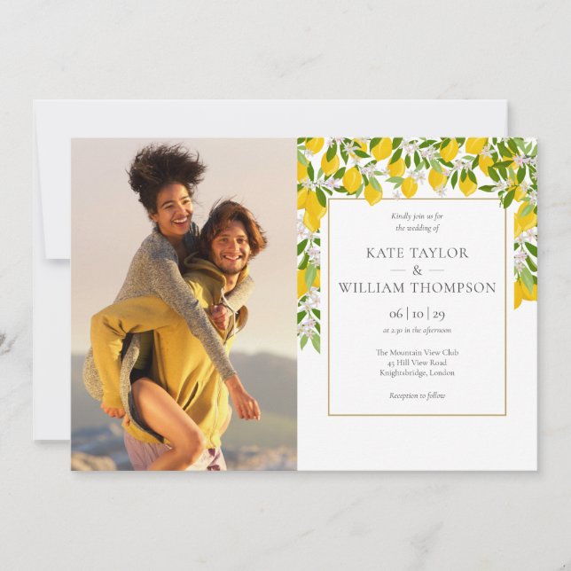 Invitation Lemons Blossom Green Photos Mariage (Devant)