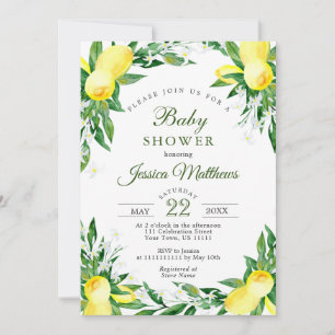 Invitation Lemons Blossom Verdure Baby shower NEUTRE