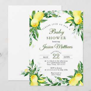 Invitation Lemons Blossom Verdure Baby shower NEUTRE