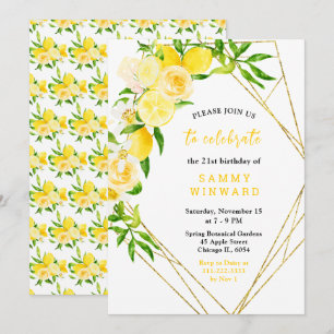 Invitation Lemons et Fleurs avec Feuillage Anniversaire