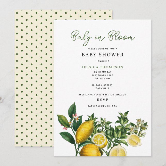 Invitation Lémons modernes bébé jaune dans le Baby shower en  (Devant / Derrière)