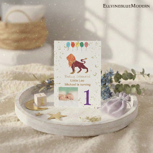 Invitation Leo Premier Anniversaire Or, Ballons & Photo