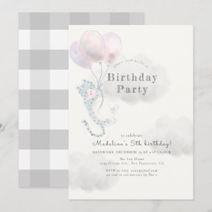 Invitation Léopard des neiges aux ballons roses Anniversaire