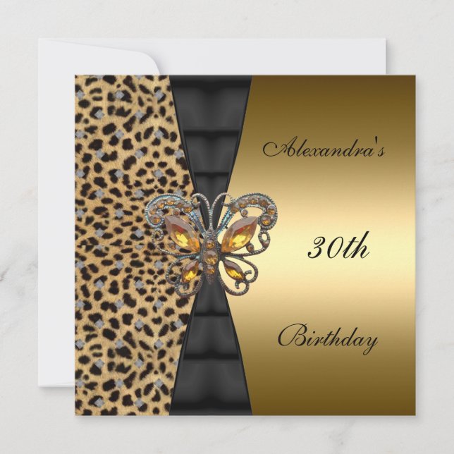 Invitation Leopard gold Animal 30th Birthday Butterfly 2 (Devant)