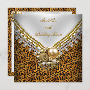 Invitation Leopard Gold Black White Elégante fête d'anniversa