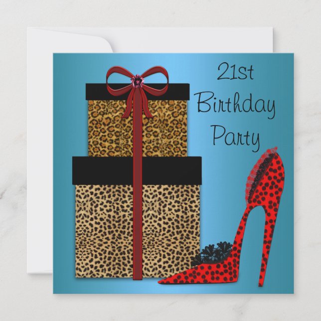 Invitation Leopard High Heels Womans 21e fête d'anniversaire (Devant)