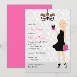 Invitation Leopard Hot rose Pregnant Baby shower maman