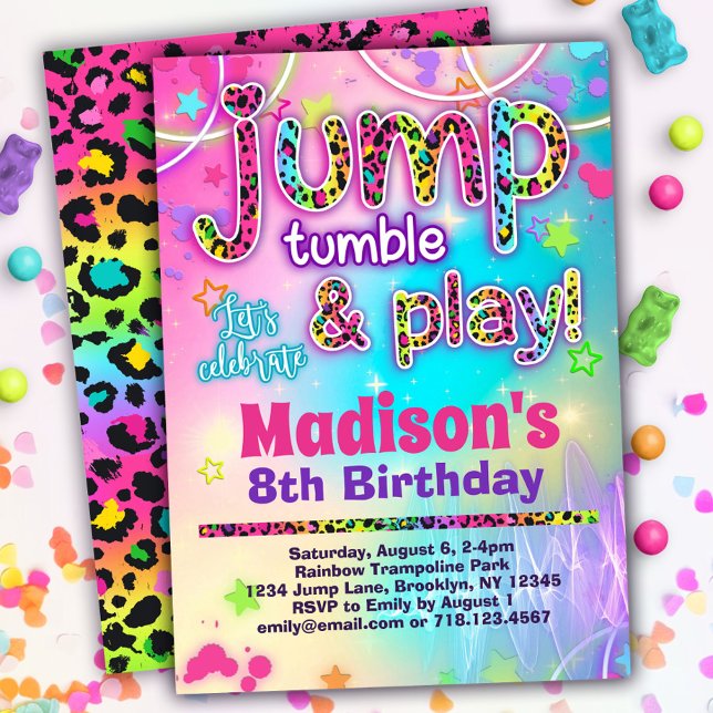 Invitation Leopard Jump Tumble & Play Anniversaire (Créateur téléchargé)
